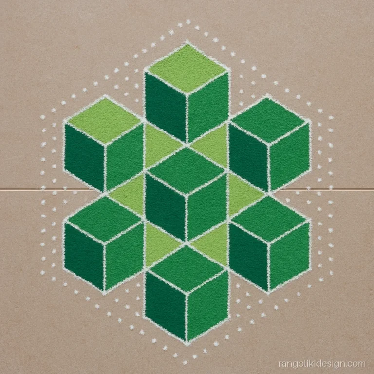 3D rangoli designs with dots showing cubes on a dot grid