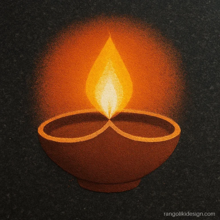 3D rangoli design for Diwali with a shaded diya and glowing flame