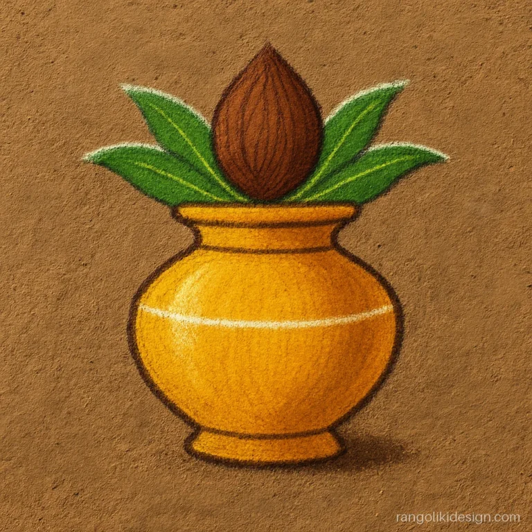 Simple 3D rangoli designs with a small shaded kalash