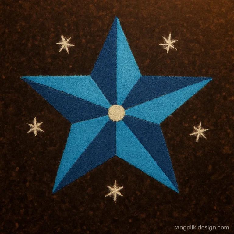 Small 3D rangoli designs with a pyramid star in blue and silver