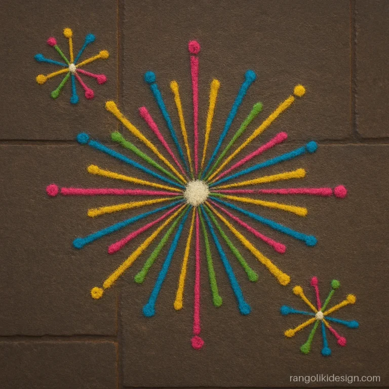 Attractive trending rangoli designs with a fireworks burst pattern for Diwali