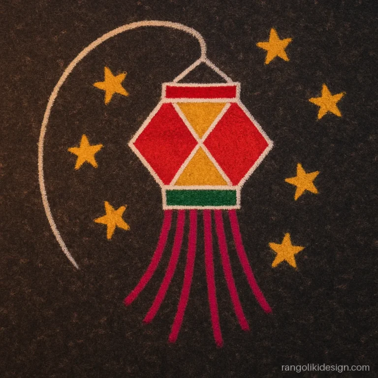 Easy and attractive rangoli design for Diwali with a hanging lantern and stars