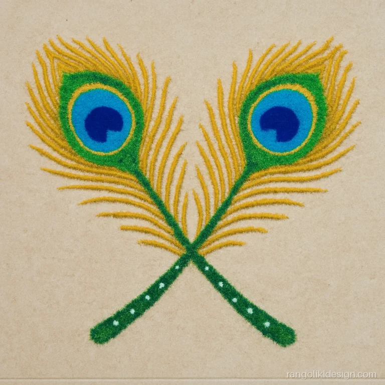 Attractive rangoli designs simple style with two peacock feathers crossing at the centre
