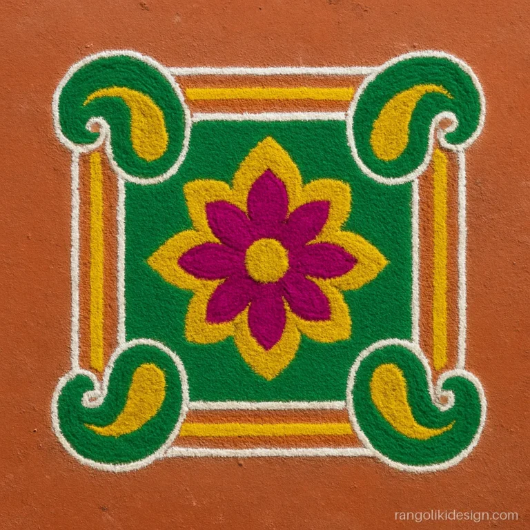 Beautiful rangoli designs with paisleys in a big square chowk