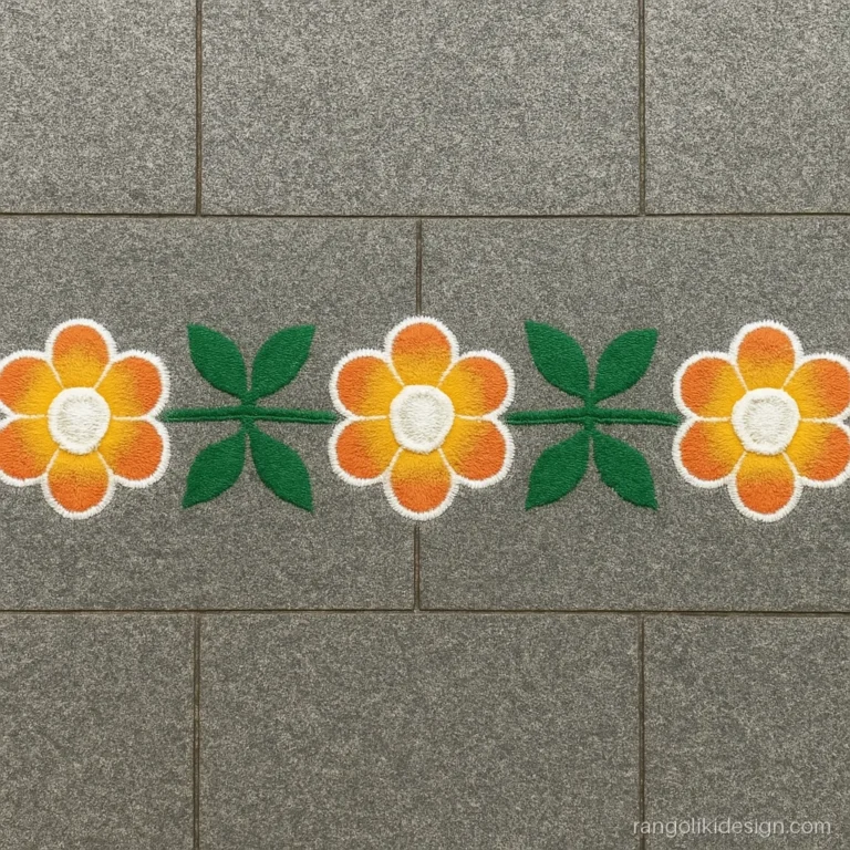 Easy beautiful rangoli design with a chain of bangle circle flowers