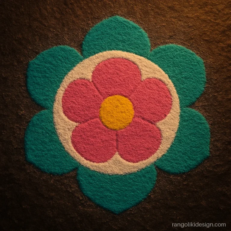 Beautiful easy rangoli designs with spoon pressed petals in a small mandala