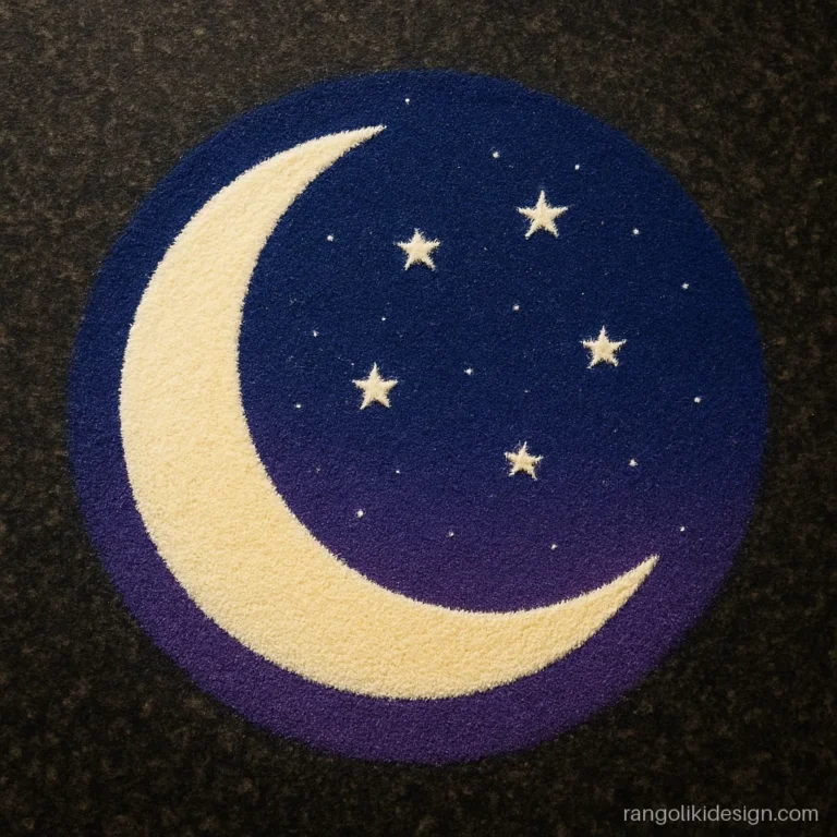 Beautiful and easy rangoli designs with a crescent moon and stars
