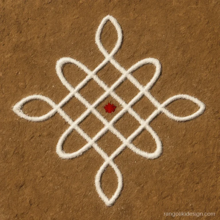 Beautiful rangoli designs simple style with a white star kolam on 5 dots