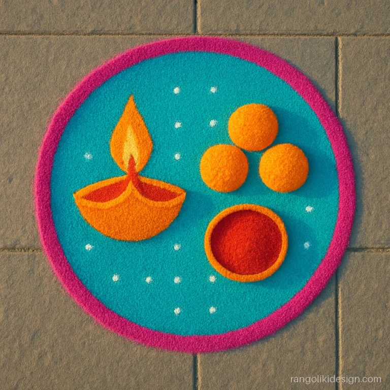 Simple bhai dooj rangoli designs with a thali drawn on a 9 to 5 dot grid