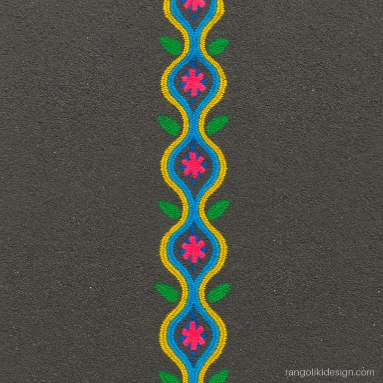 Big rangoli designs on road with a long wave border for a street function