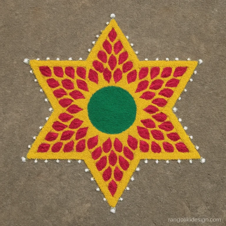 Big rangoli designs simple star made with spoon-pressed petals