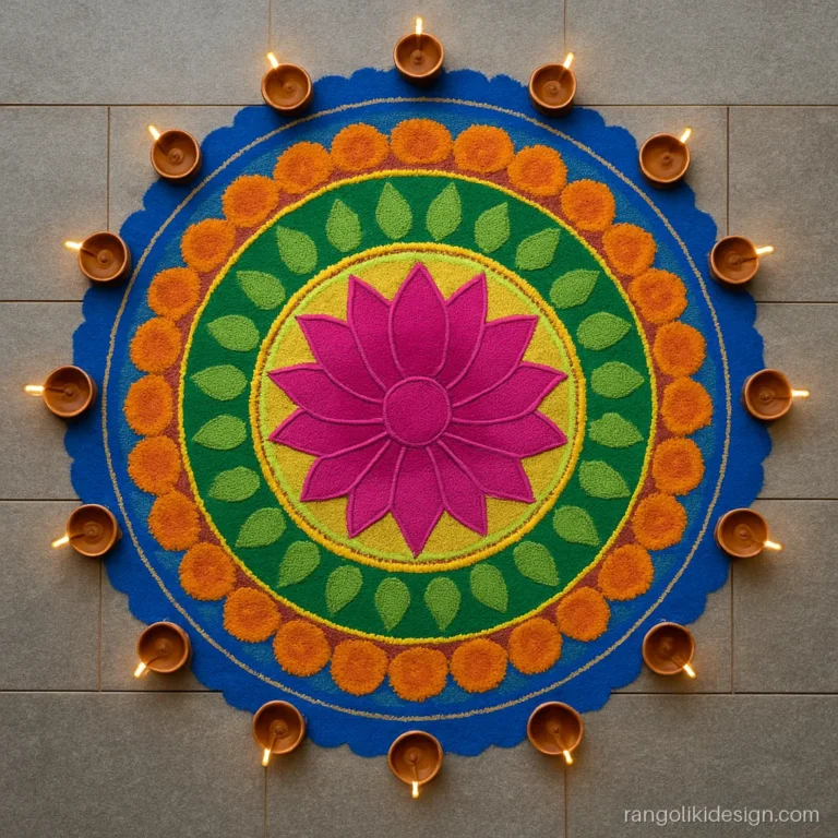 Attractive big rangoli design with a lotus mandala for a society lobby floor