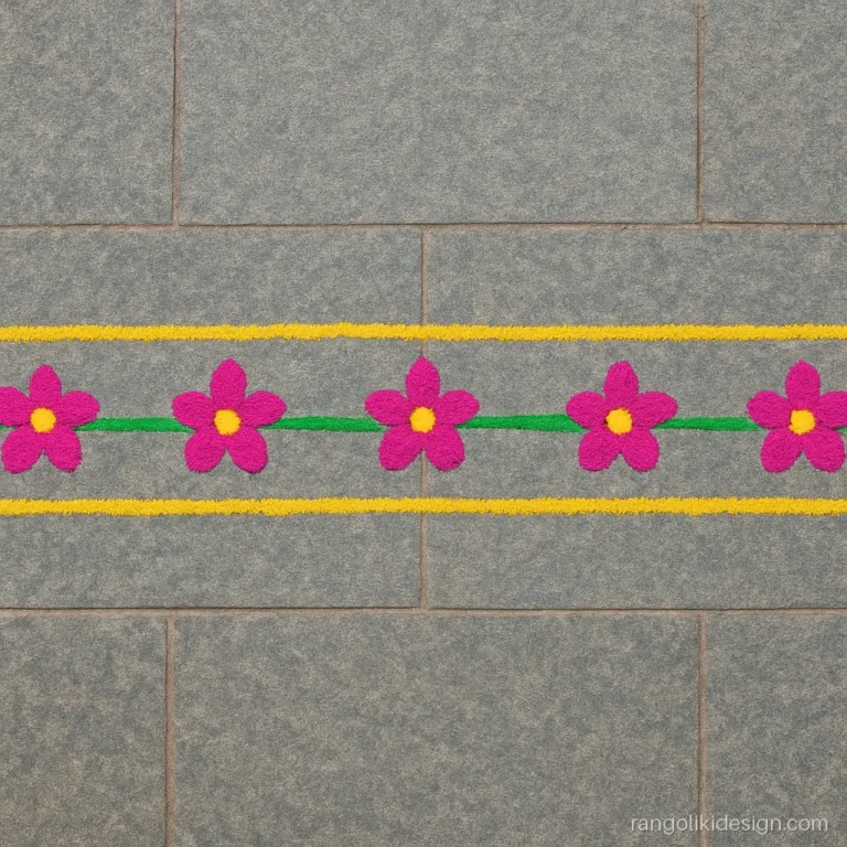 Border rangoli with dots and a small five-petal flower on every third dot