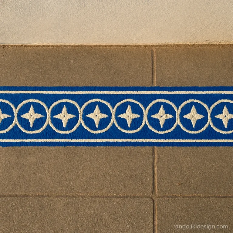 Border wall side rangoli design for Diwali painted in blue and white