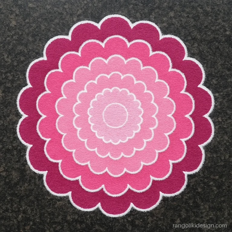 Beautiful colourful rangoli design in five shades of pink