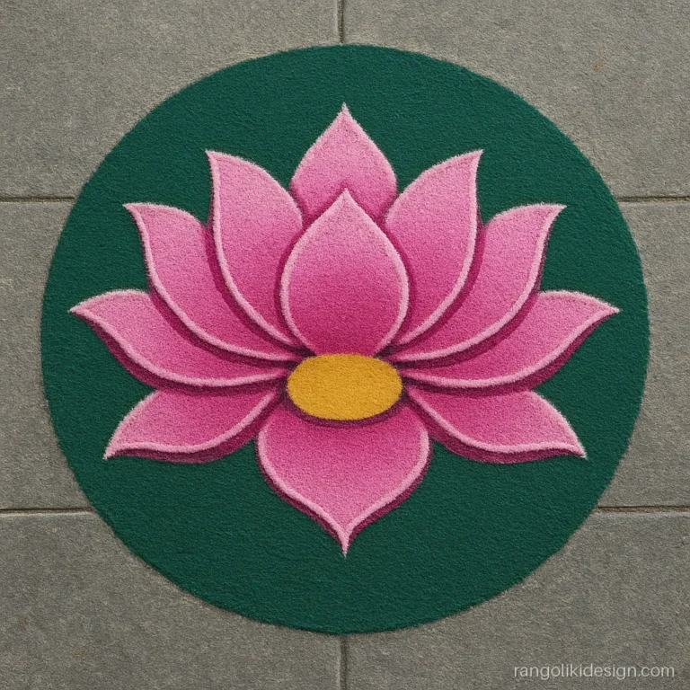 Creative 3D rangoli design for competition with lotus petals rising like steps