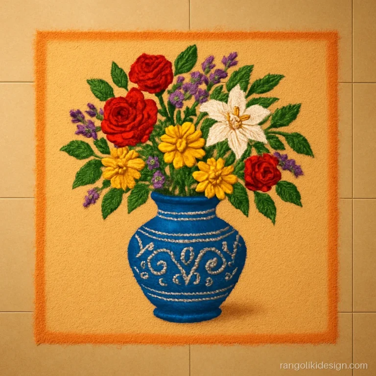Creative flower rangoli designs for competition with a mixed bouquet in a vase