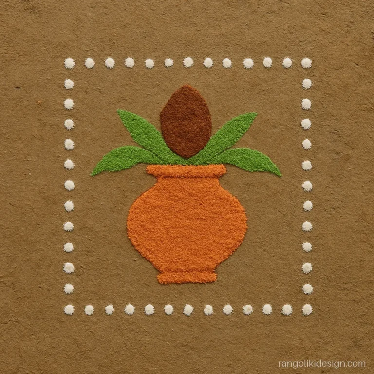 Small simple dhanteras rangoli of a tiny kalash on a 5 to 3 dot grid
