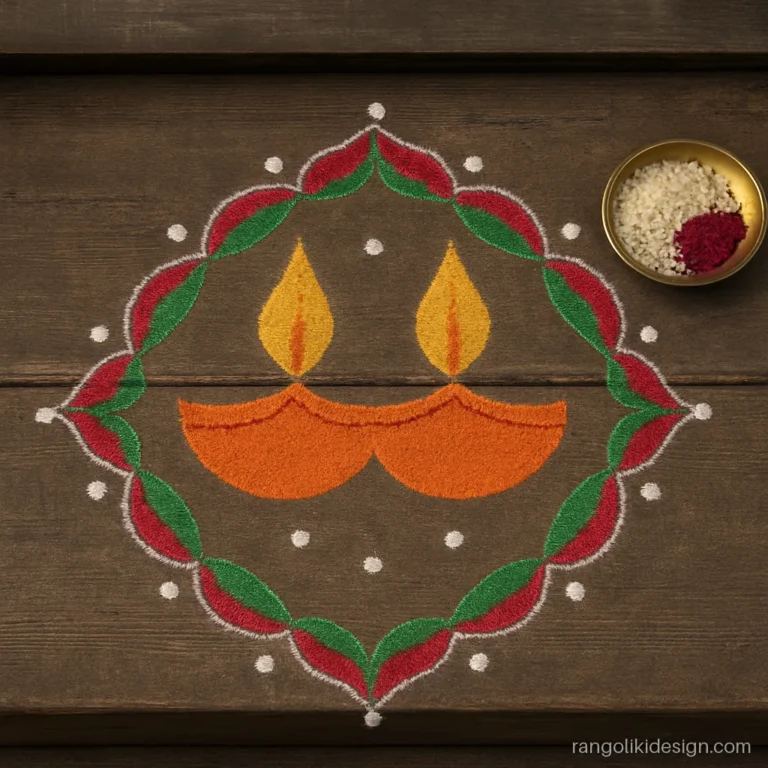 Easy diwali padwa rangoli designs with a pair of diyas on a dot grid