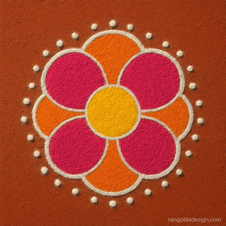 Diwali easy rangoli designs with a round flower drawn using a bangle