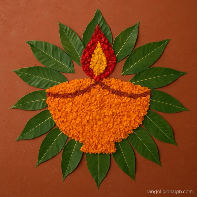 Diwali rangoli designs with a diya made of flower petals