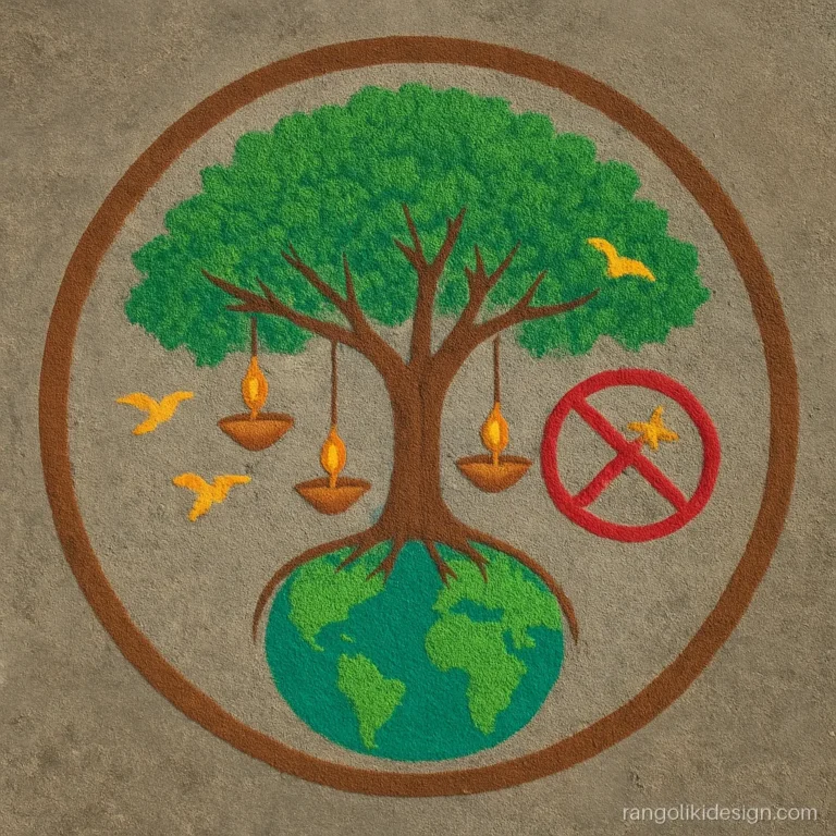 Unique rangoli designs for Diwali with a green eco Diwali theme