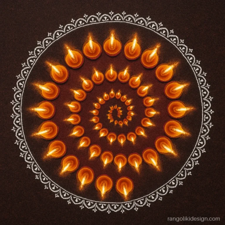 Best rangoli designs for Diwali competition with a spiral of lamps