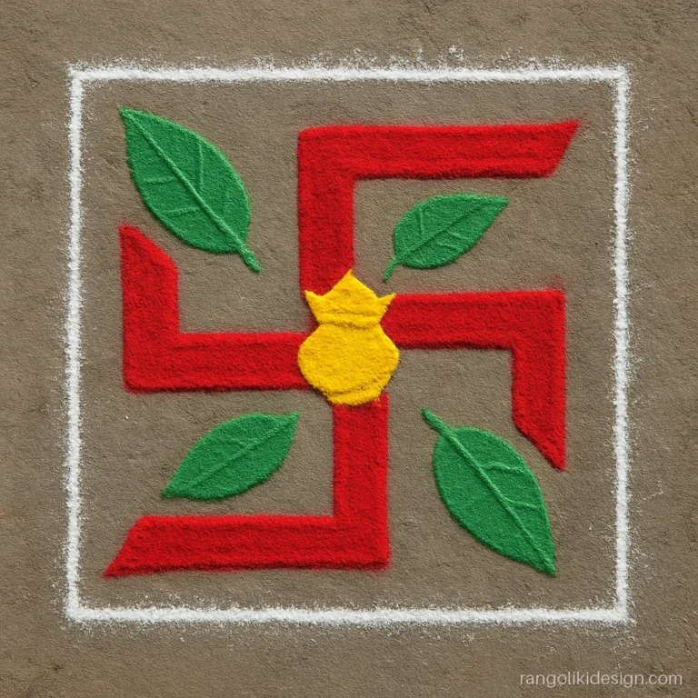 Diwali special rangoli designs with kalash inside a swastik square
