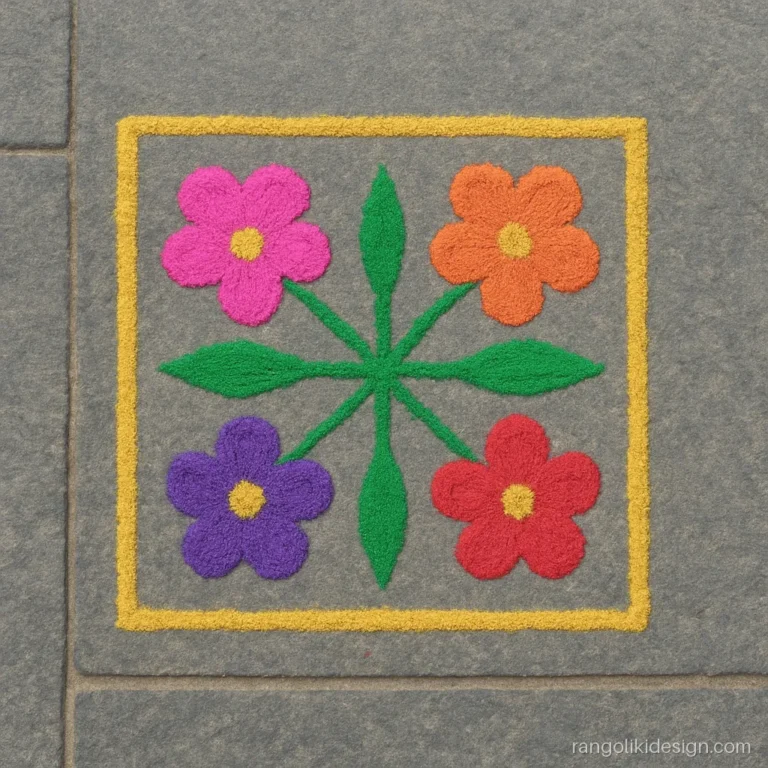 Easy diwali rangoli designs small square with four flowers