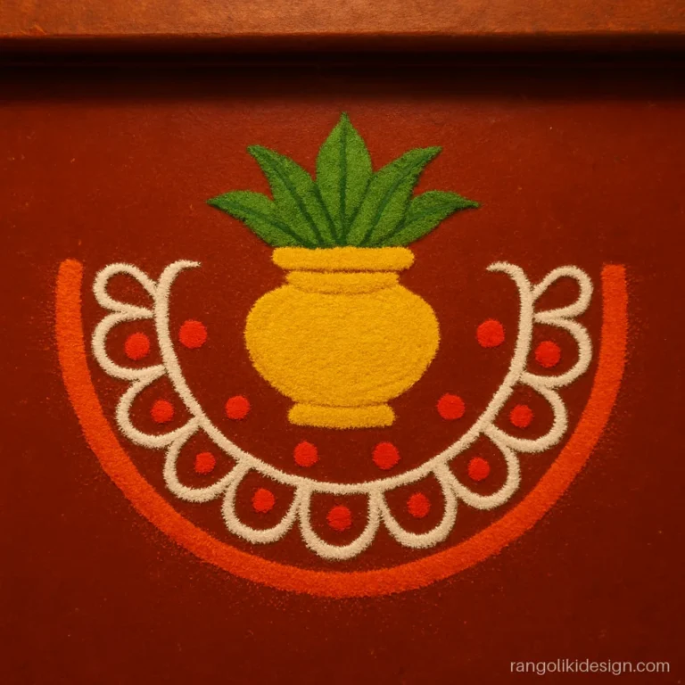 Small rangoli designs for Diwali with a kalash in a semicircle