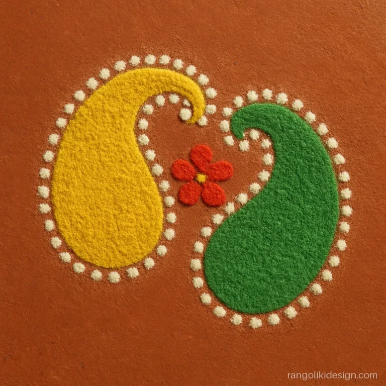 Small Diwali rangoli designs with a paisley pair for the door side