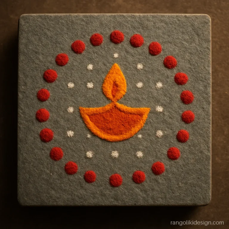 Small dot diya rangoli for the pooja platform on a 3 by 3 grid