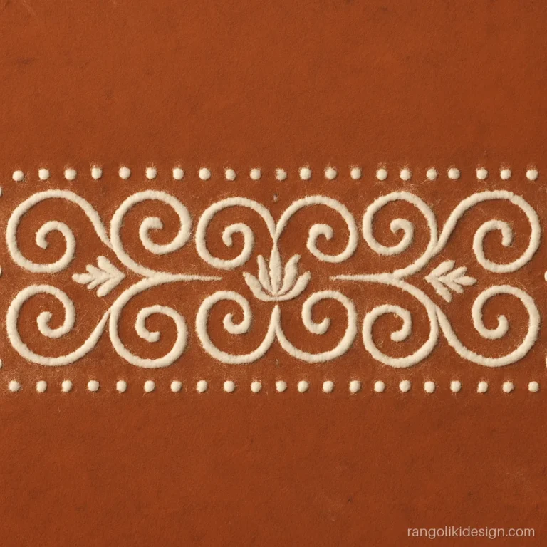 Alpona entrance easy door border rangoli design with white curls and lotus buds