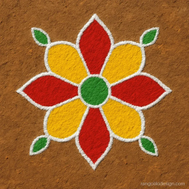 Welcome rangoli designs simple: an eight-petal flower on a 5 by 5 dot grid