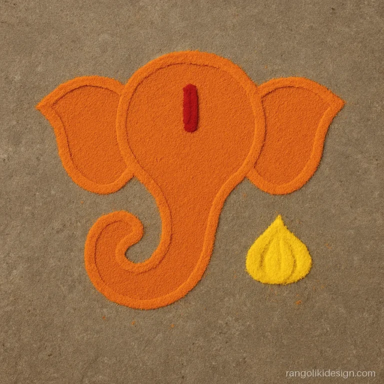 Rangoli designs with dots on an 11 to 6 grid with a simple Ganesh outline