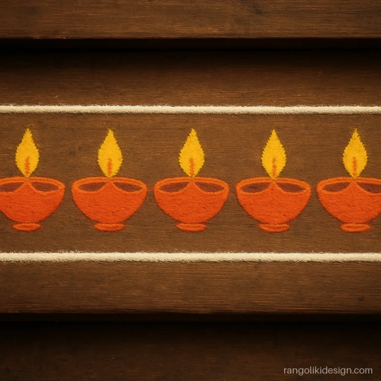 Easy Diwali rangoli with a row of five diya shapes