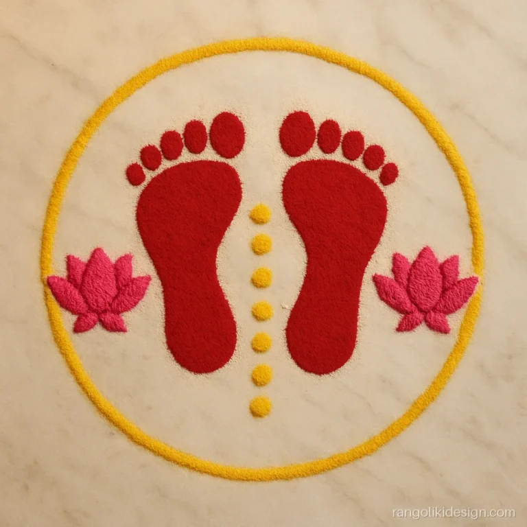 Easy Diwali rangoli with Laxmi charan and two lotuses