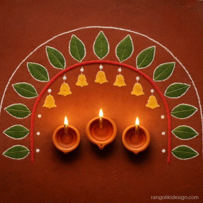 Easy Diwali rangoli shaped like a toran arch at the doorway
