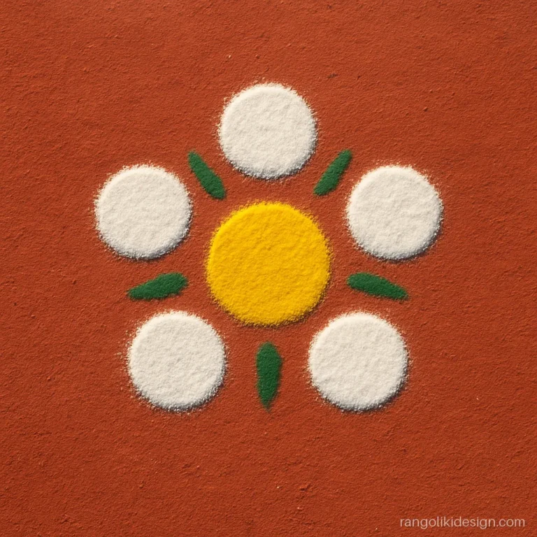 Easy rangoli design of a five-dot flower made in five minutes
