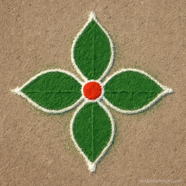 Easy rangoli designs of four leaves in a cross shape