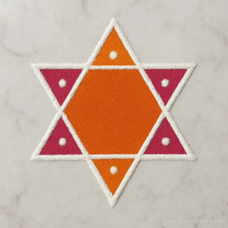Easy rangoli design of a six-point star from two triangles