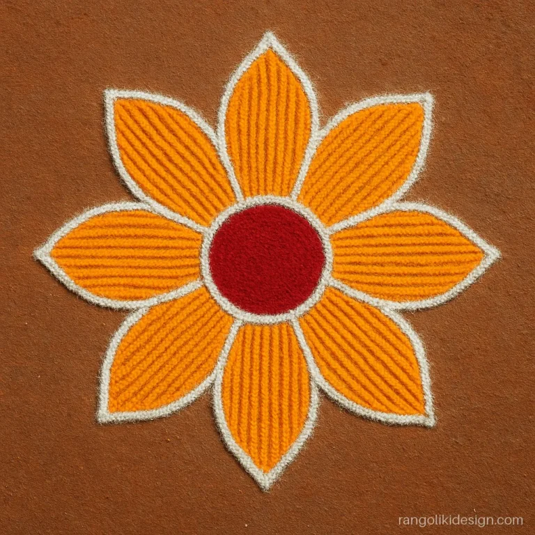 Easy flower rangoli with comb-lined petals