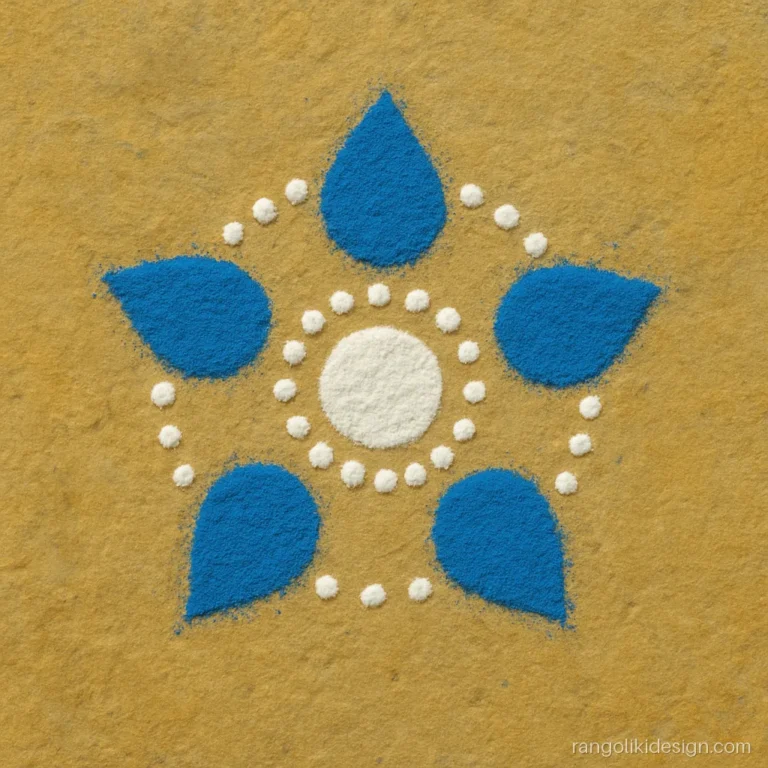 Easy small rangoli flower of blue drops