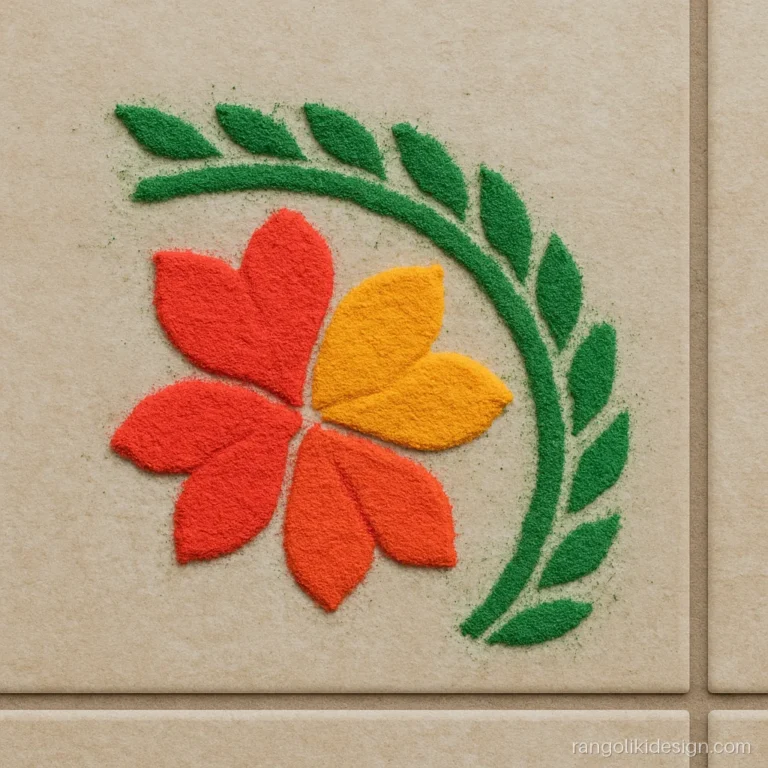 Easy small corner rangoli with a quarter flower