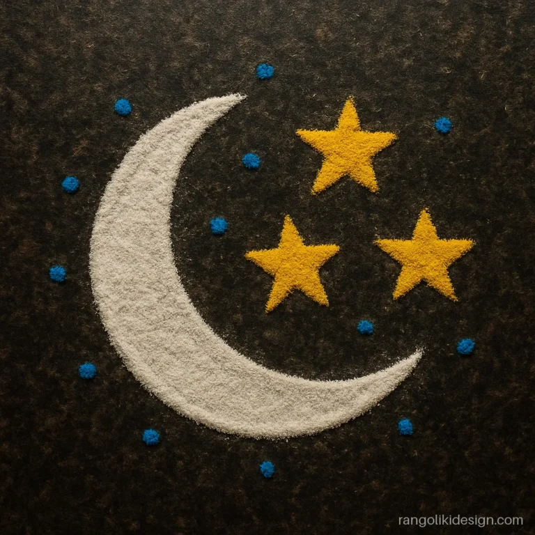 Easy small rangoli with a crescent moon and three stars