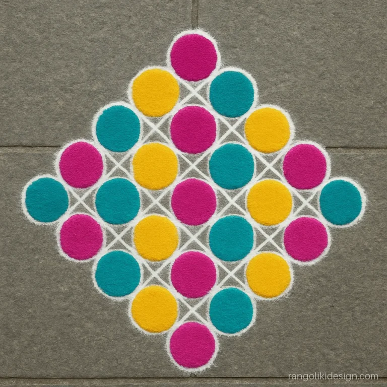 Easy rangoli with even dots stamped using a bottle cap