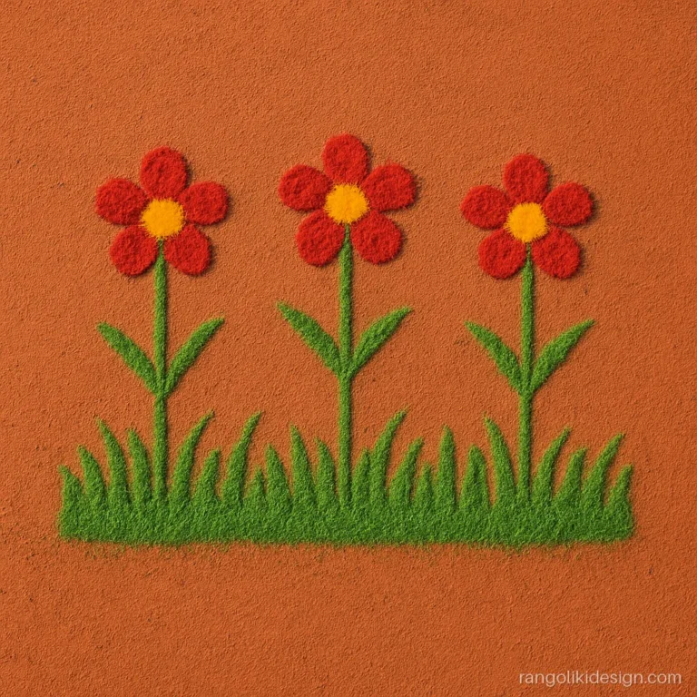 Easy rangoli design with grass lines made using a fork