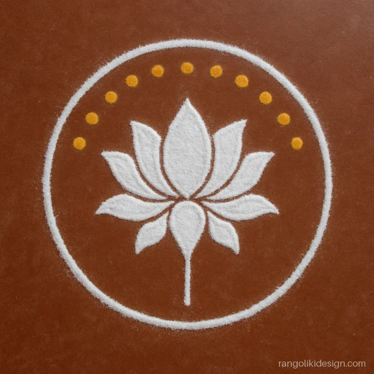 Agiyaras rangoli design, a small white lotus with eleven dots