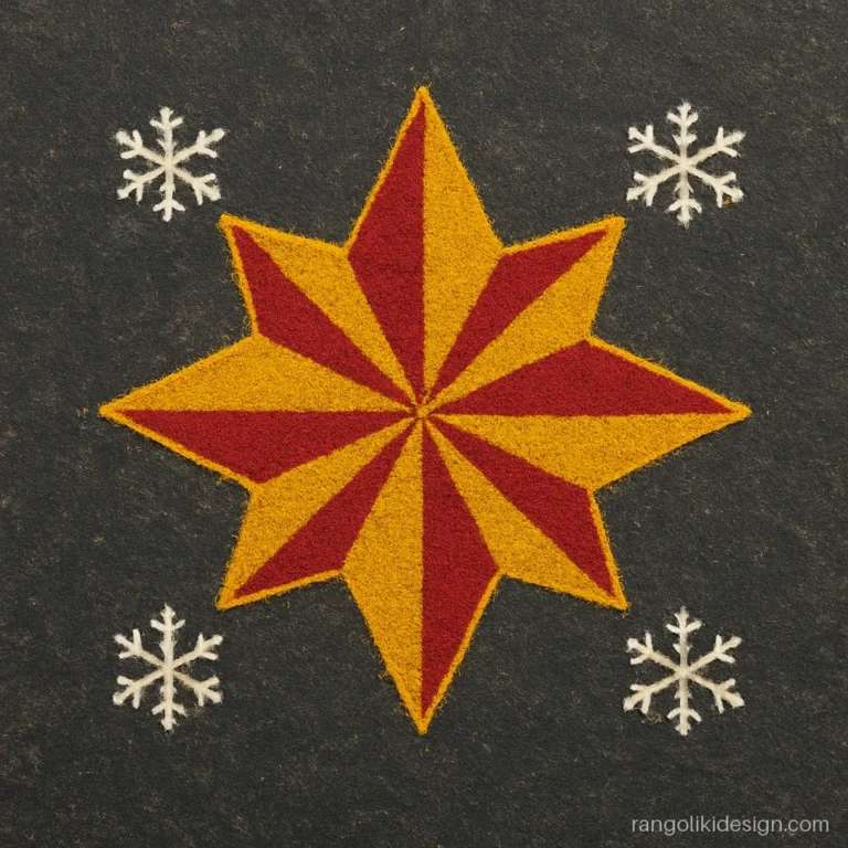 Festival rangoli designs with dots: a Christmas star made on a dot grid