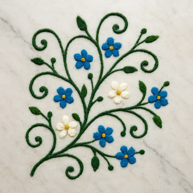 Free hand rangoli designs simple with a corner creeper of small blue flowers